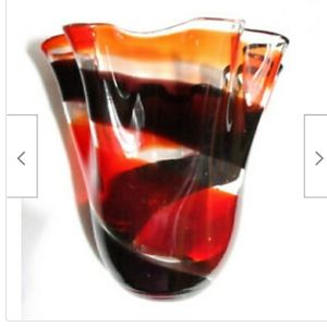 HANDCRAFTED Scalloped Flower Vase 8" Brown Red Vintage